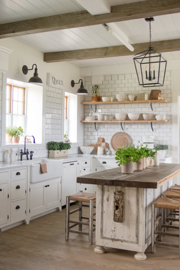 Farmhouse-Style White Kitchen with Rustic Touches