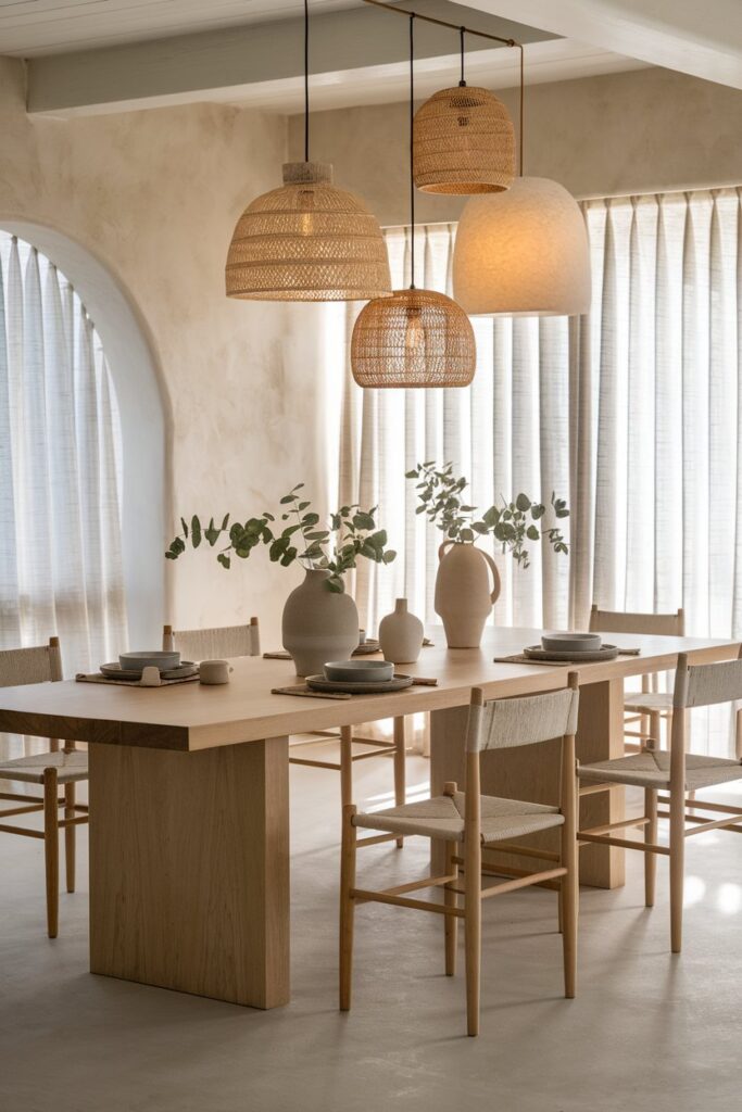 Japandi Dining Room with Pendant Lighting