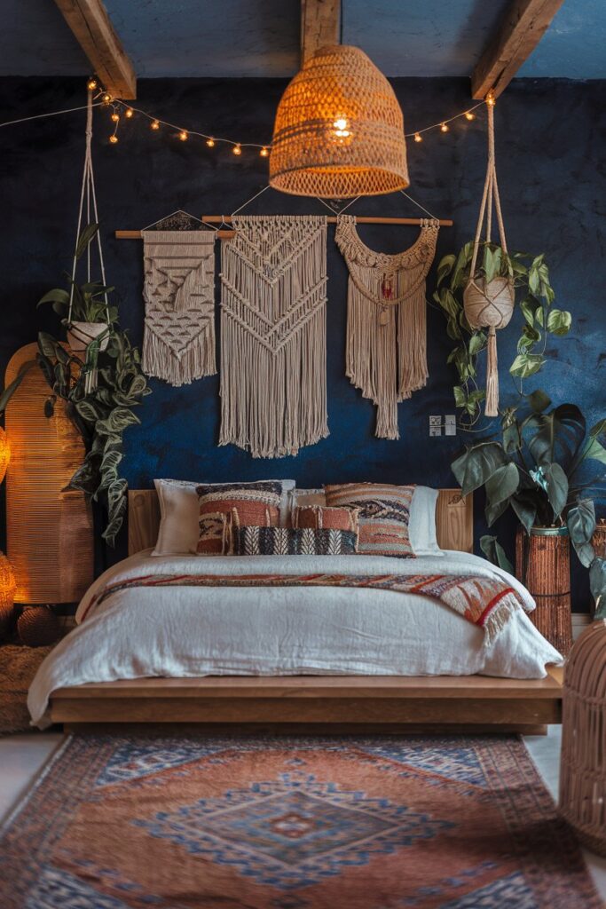 Dark Blue Boho Bedroom