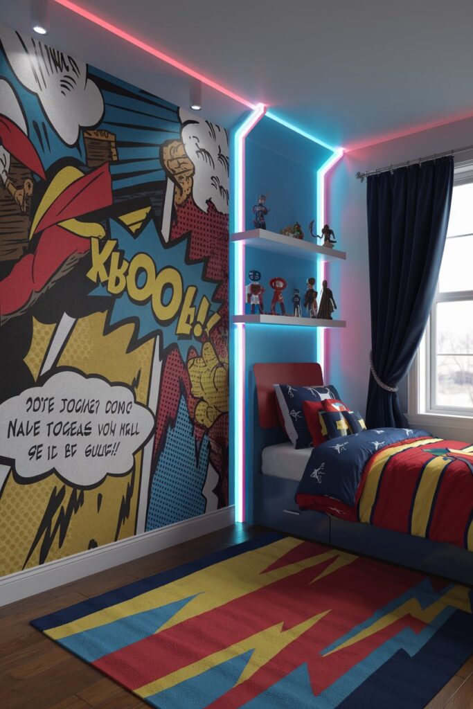 Superhero Bedroom with Custom Comic Wall Art
