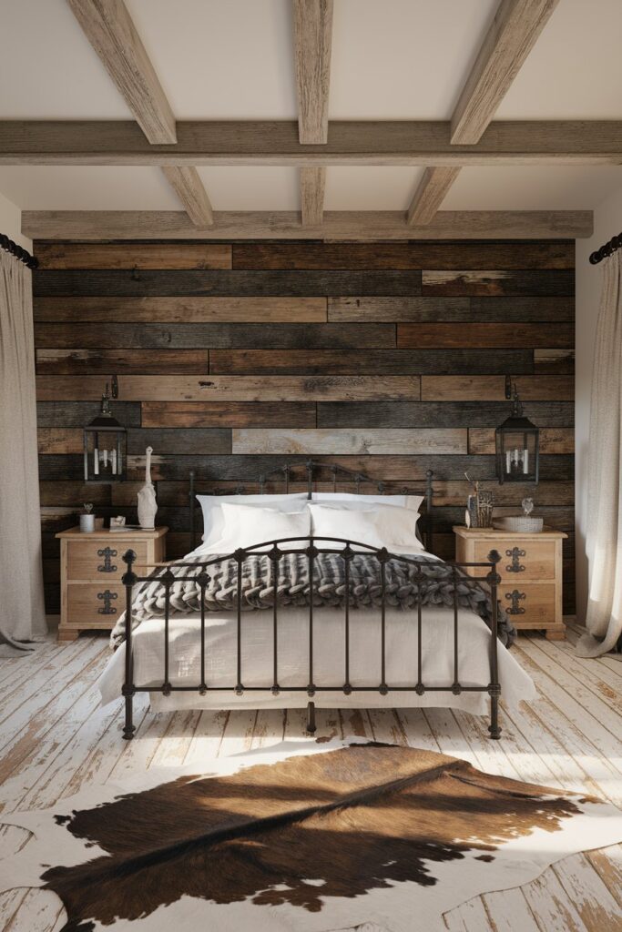 Rustic Black and White Bedroom with Wooden Elements