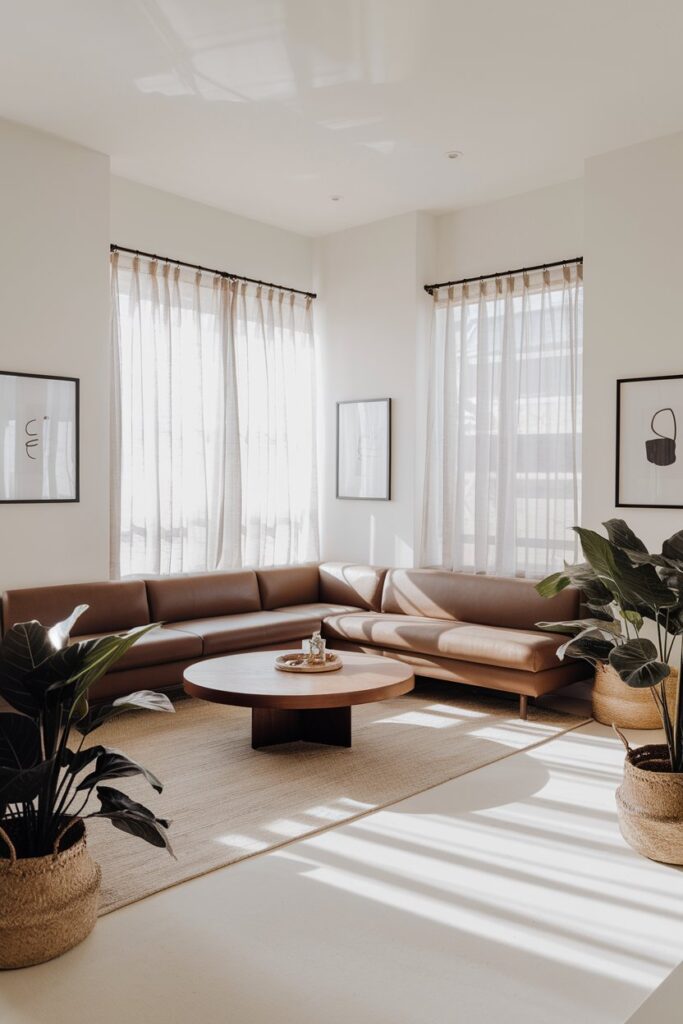 Brown Couch with White Walls for a Fresh Contrast