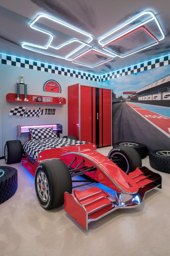 Racing Car Theme with Bed Frame in Car Shape