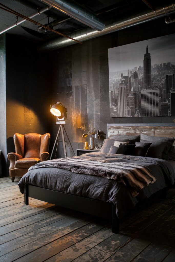Dark Grey Industrial Bedroom