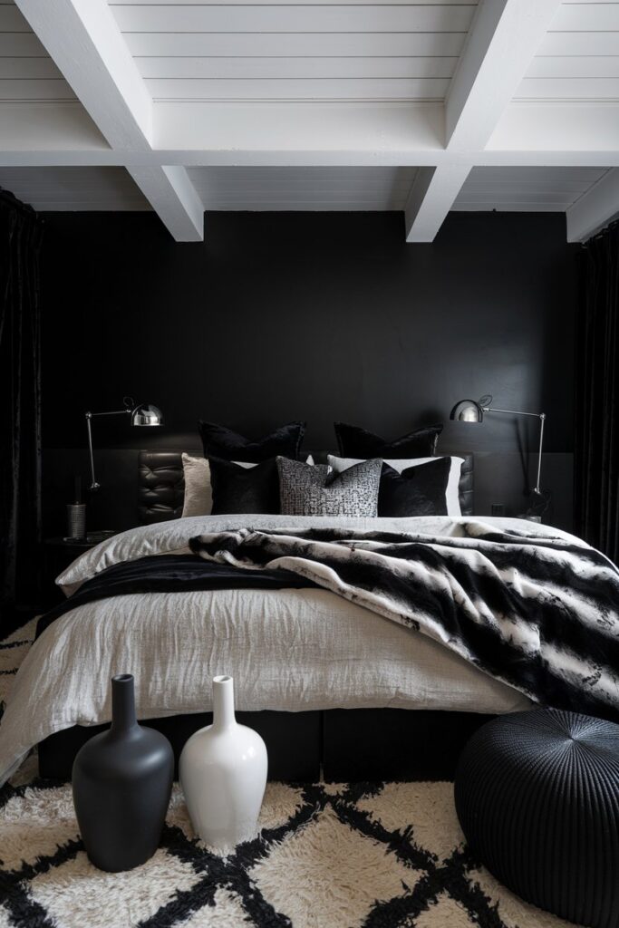 Monochrome Bedroom with Layered Textures