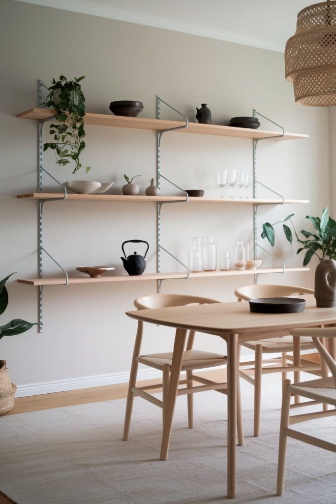 Japandi Dining Room with Open Shelving