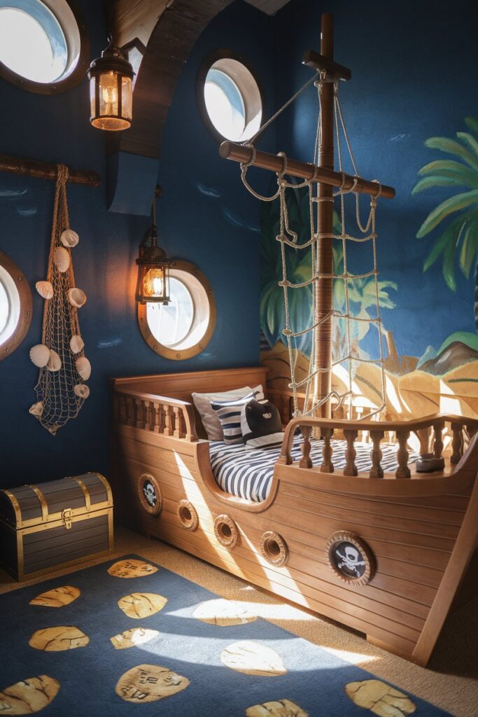 Pirate Ship Adventure Bedroom with Rope Ladder