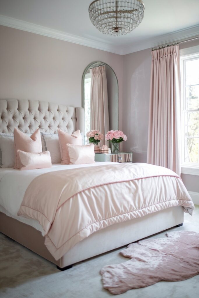 Grey and Pink Soft Romantic Bedroom
