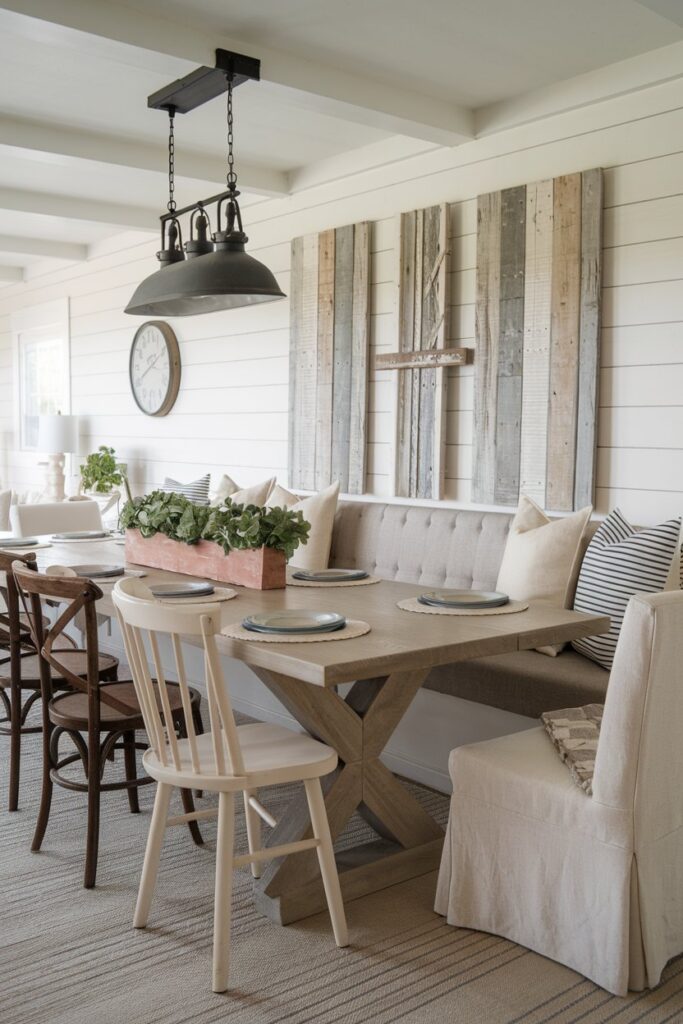 Farmhouse Dining Room with a Bench Seating Style