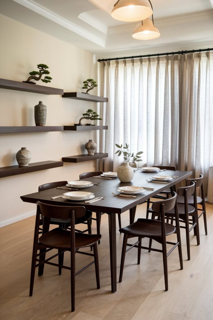 Japandi Dining Room with Dark Wood Accents