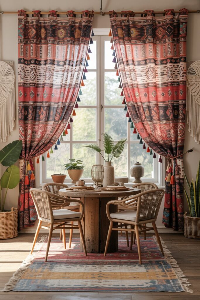 Boho-Inspired Curtains with Tassels and Prints