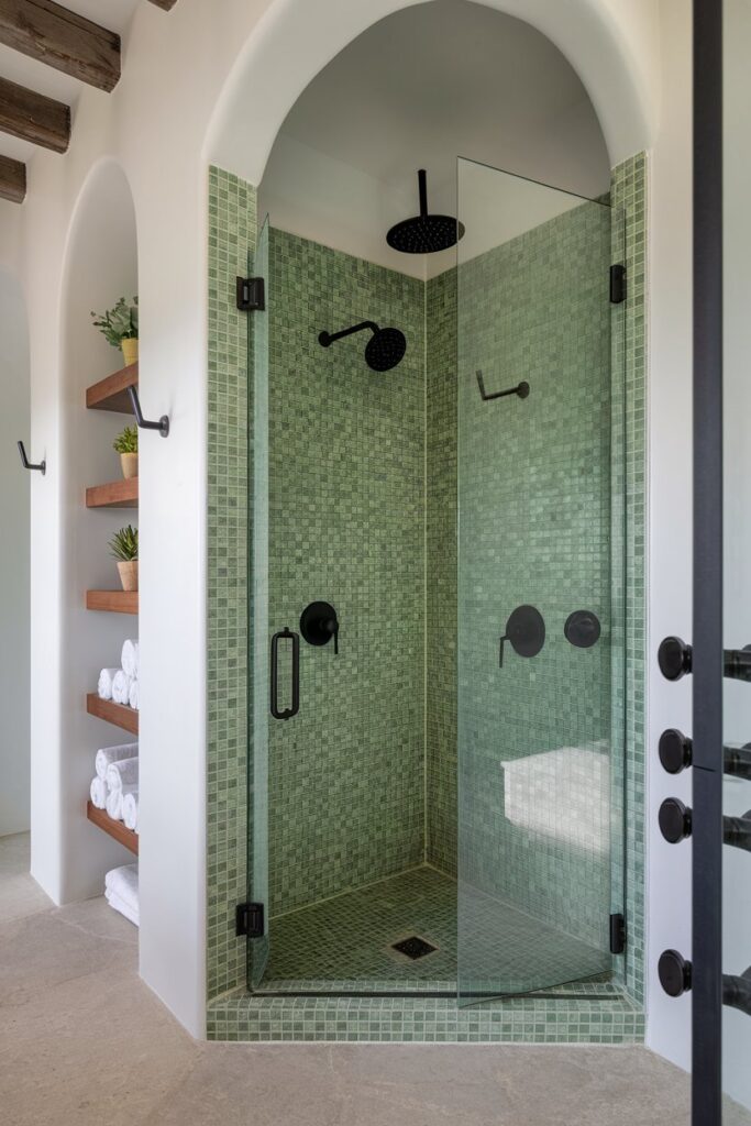 Green Mosaic Tile Shower