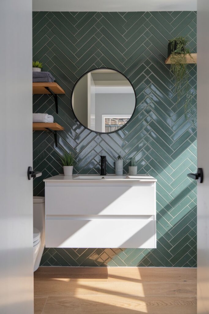 Green Herringbone Tile Pattern