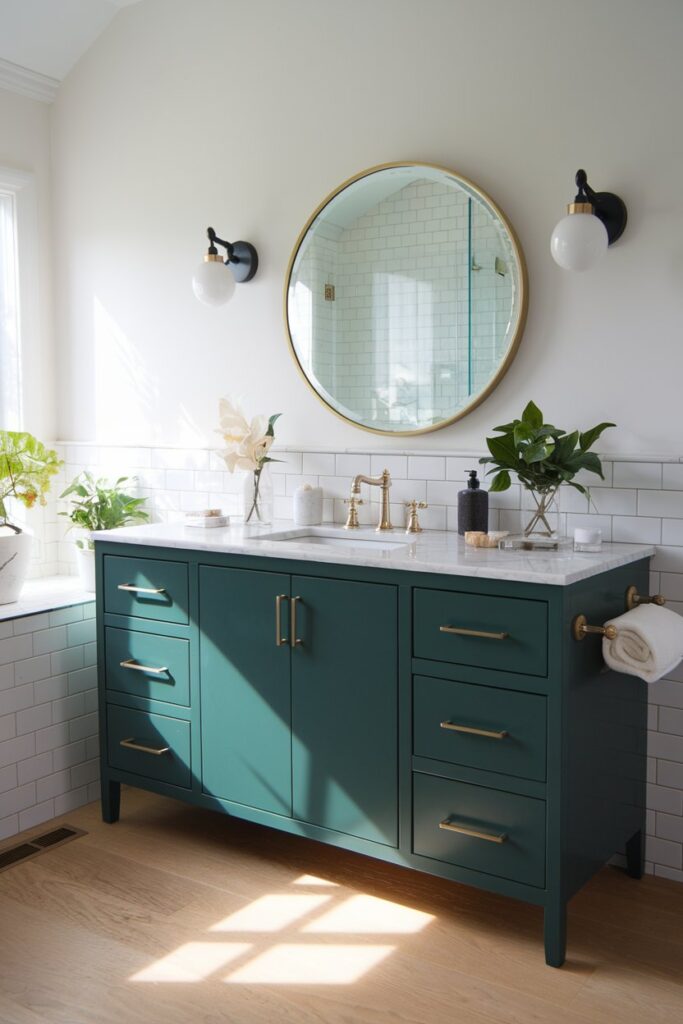 Hunter Green Vanity with Gold Hardware