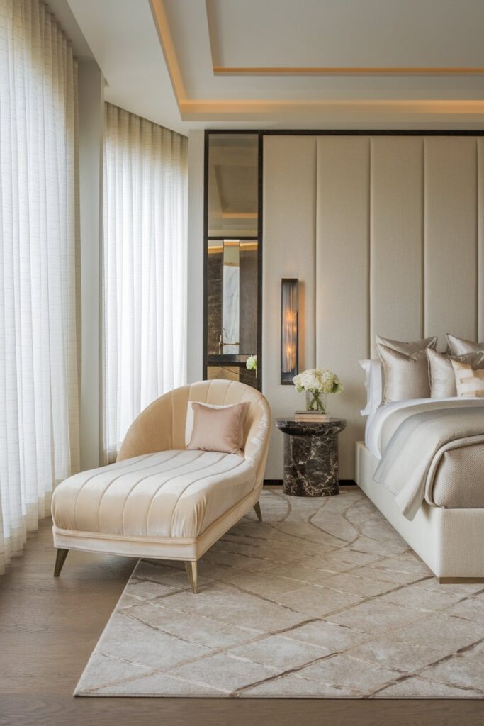 Luxury Bedroom Seating Area with Chaise Lounge