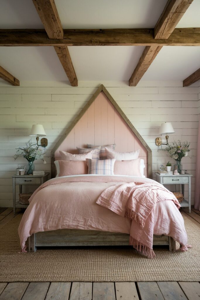 Rustic Pink Farmhouse Bedroom