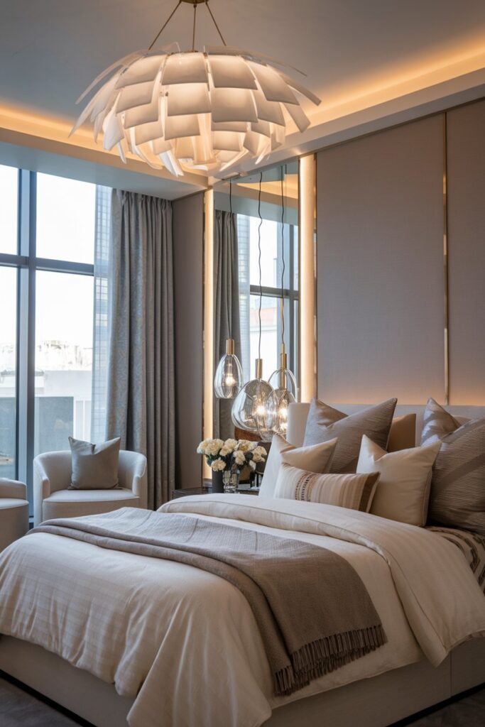 Guest Bedroom with Statement Lighting