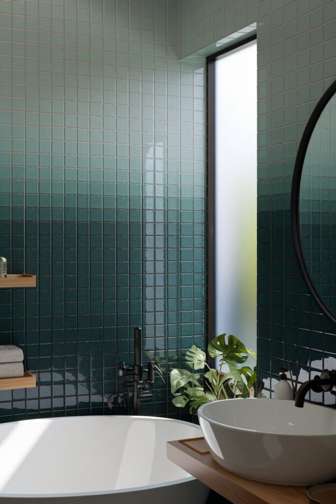 Green Ombre Tile Walls