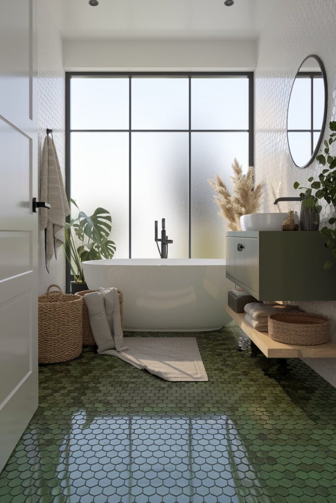 Green Penny Tile Floor