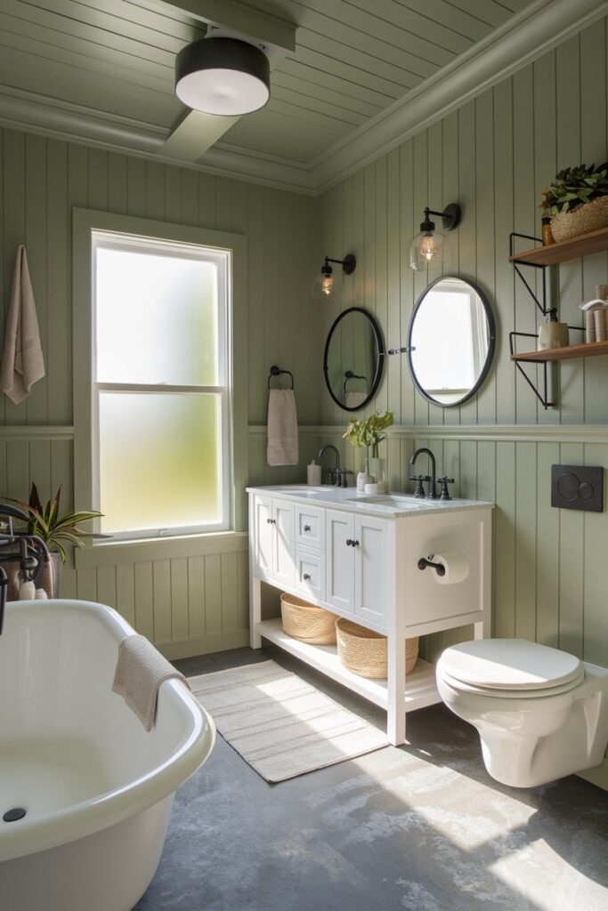 Green Paneling with White Fixtures