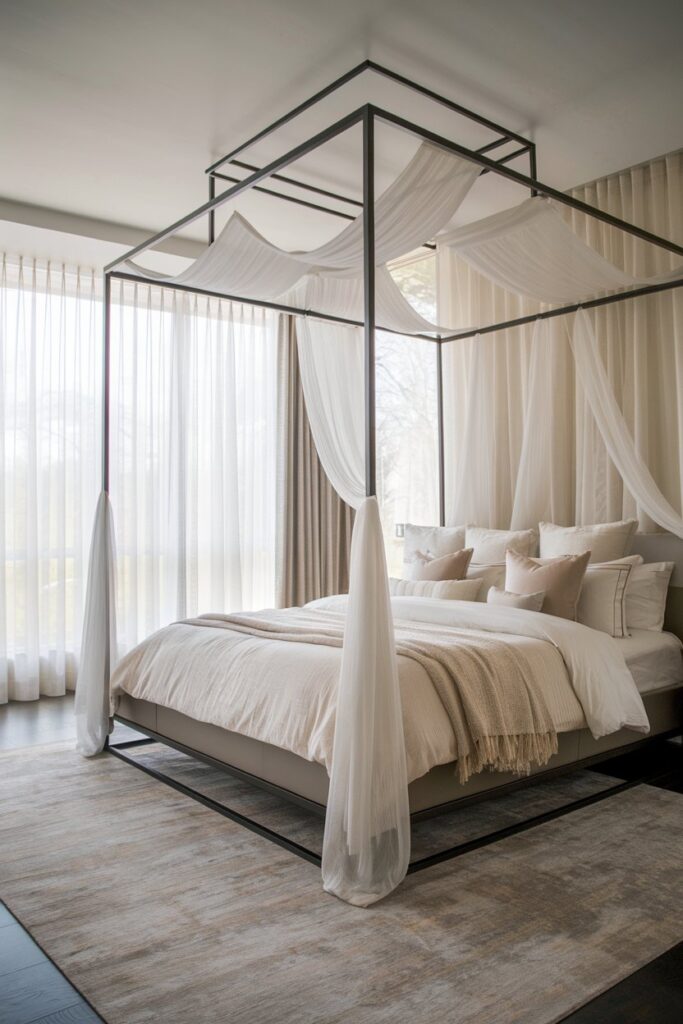 Modern Canopy Beds with Sheer Draping