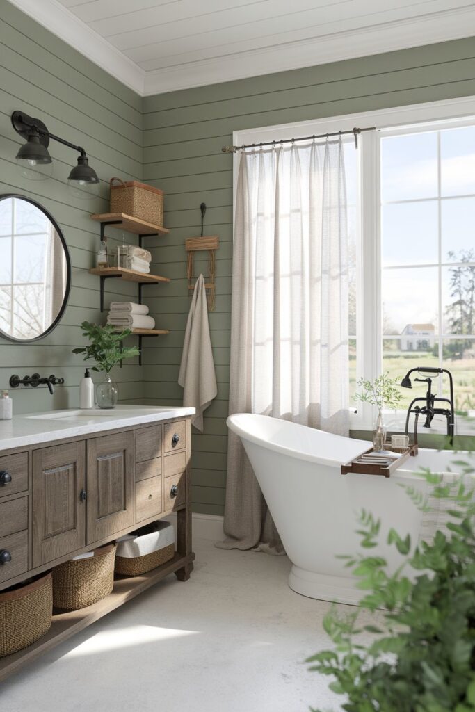 Green Farmhouse Style Bathroom