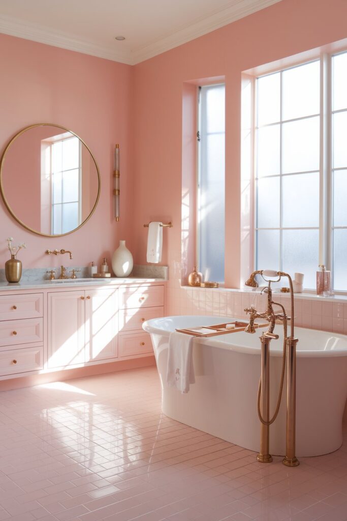 Blush Pink Bathroom with Gold Accents