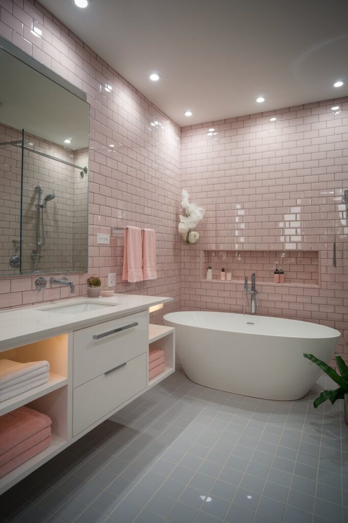 Pink Subway Tile Bathroom