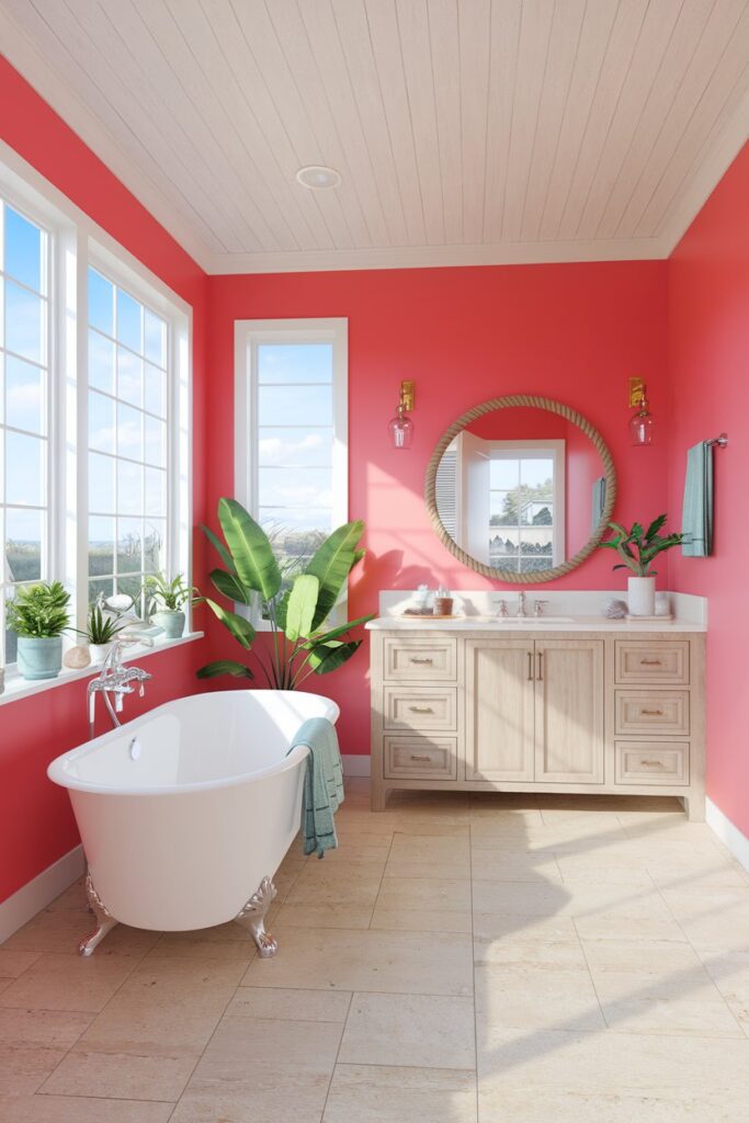 Coral Pink Coastal Bathroom