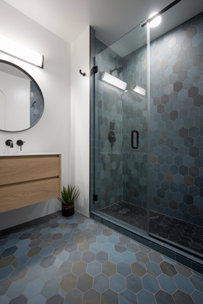 Blue Hexagon Floor Tiles