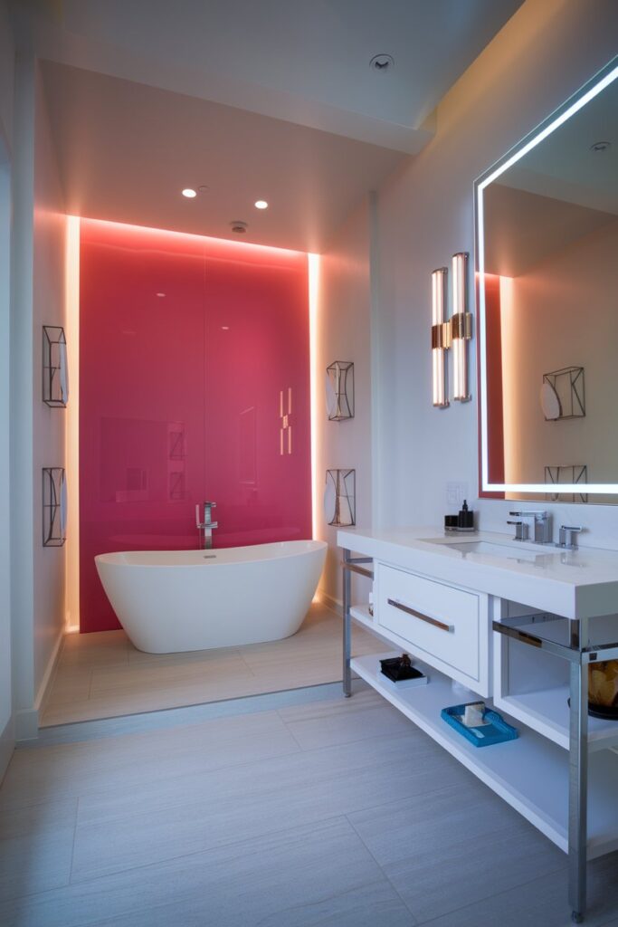 Hot Pink Accent Wall Bathroom