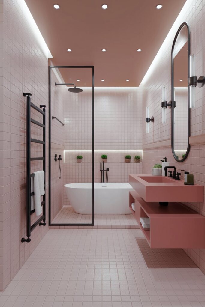 Pink Bathroom with Black Fixtures