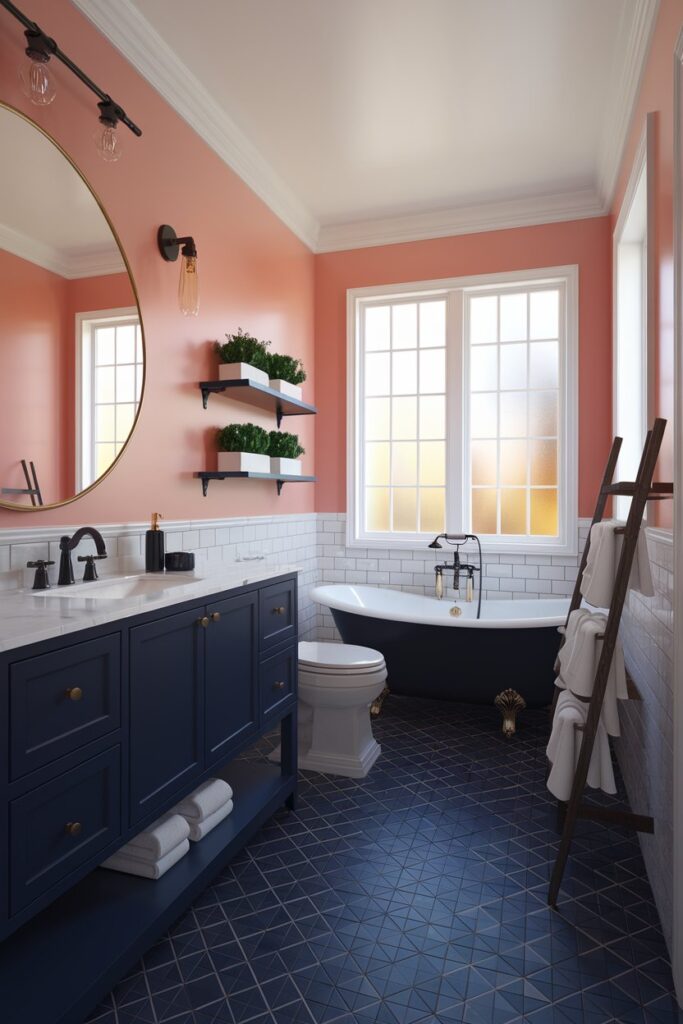 Pink and Navy Bathroom Contrast