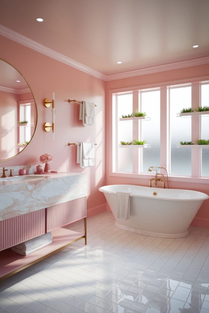 Blush Pink Bathroom with Freestanding Tub