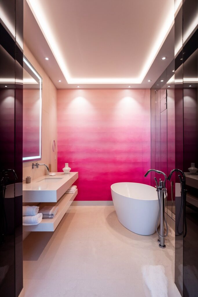 Pink Ombre Wall Bathroom