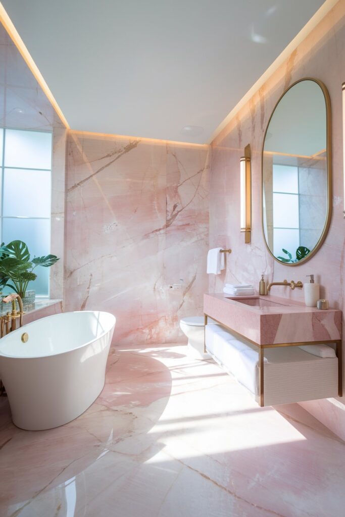 Pink and White Marble Bathroom