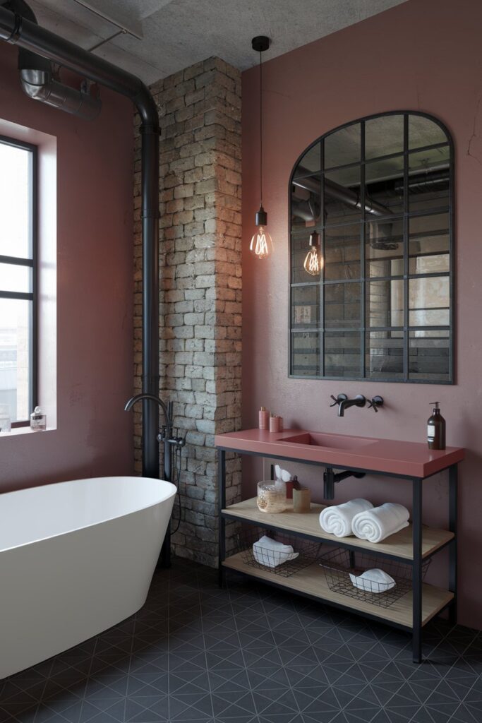 Pink Industrial Bathroom Design
