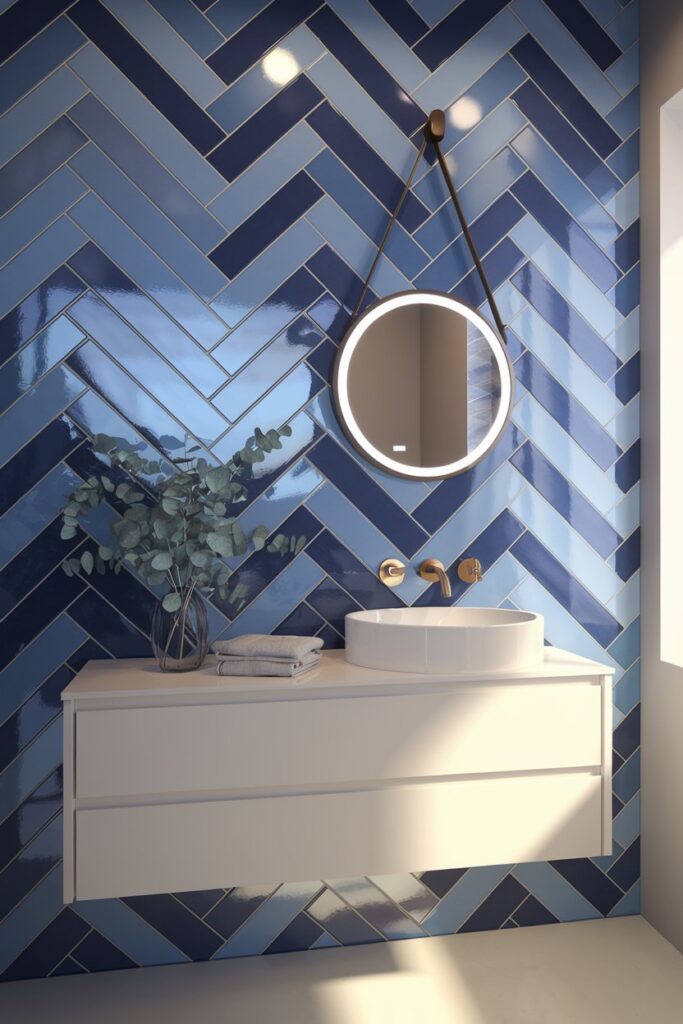 Blue Herringbone Tile Pattern