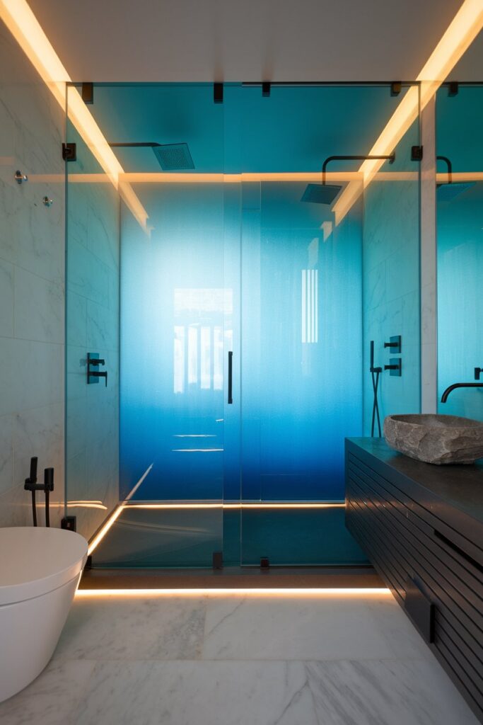Blue Glass Shower Enclosure