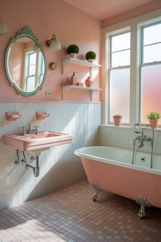 Vintage Pink Bathroom with Retro Tiles