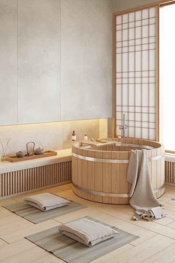Japanese-Style Soaking Tub in a Scandinavian Layout
