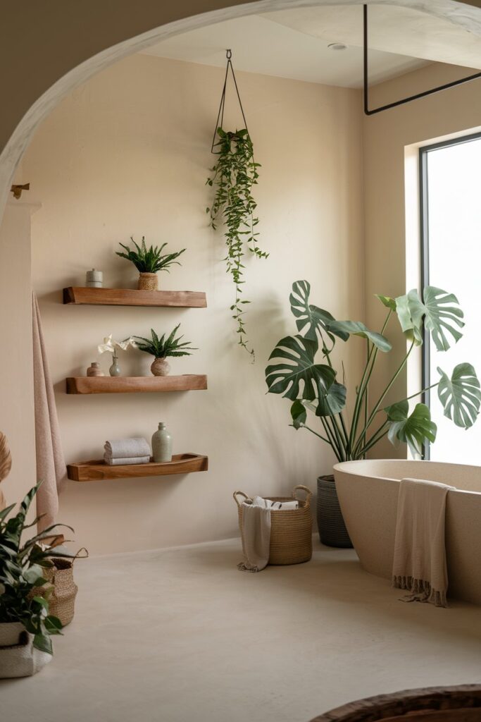 Nature-Inspired Japandi Bathroom with Plants