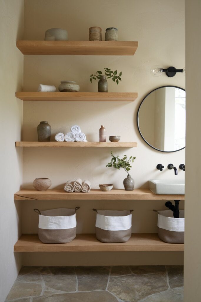 Open Shelving with Minimalist Japandi Decor