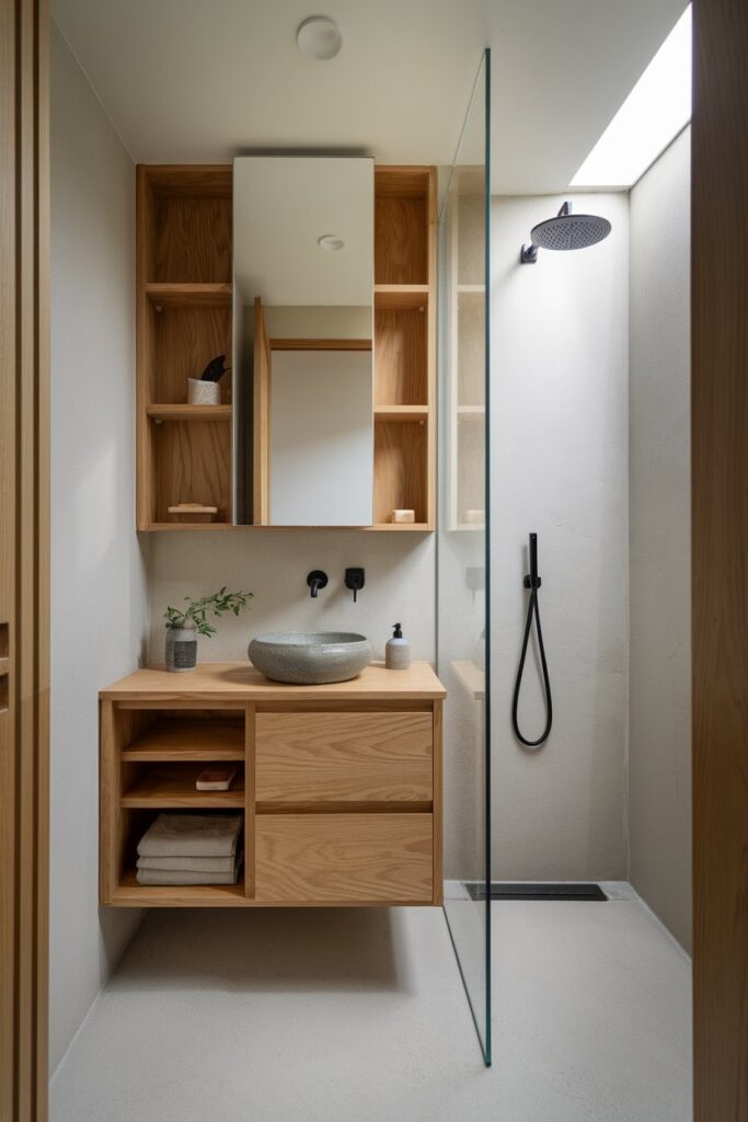 Small Japandi Bathroom with Space-Saving Design