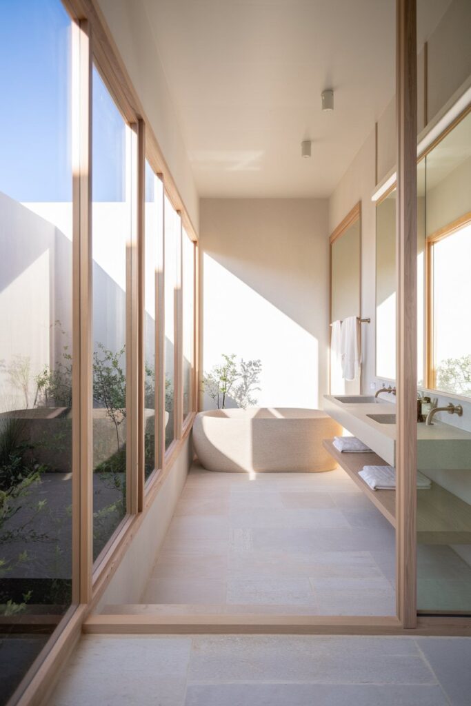 Large Windows for Natural Light in a Japandi Bathroom