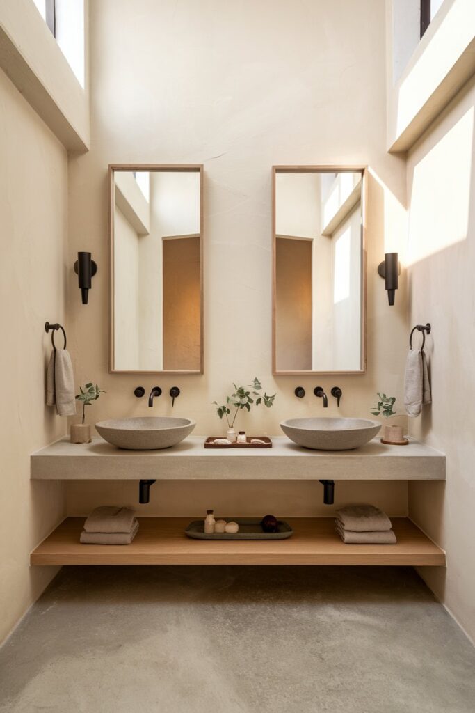 Japandi Bathroom with Double Vanity Setup