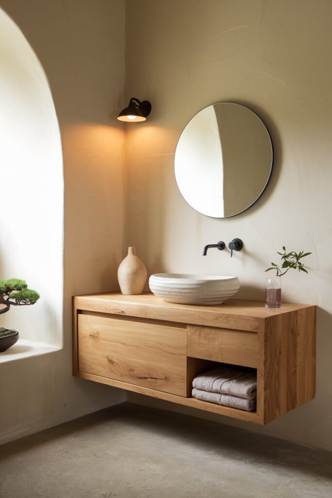 Floating Wood Vanity with Clean Lines