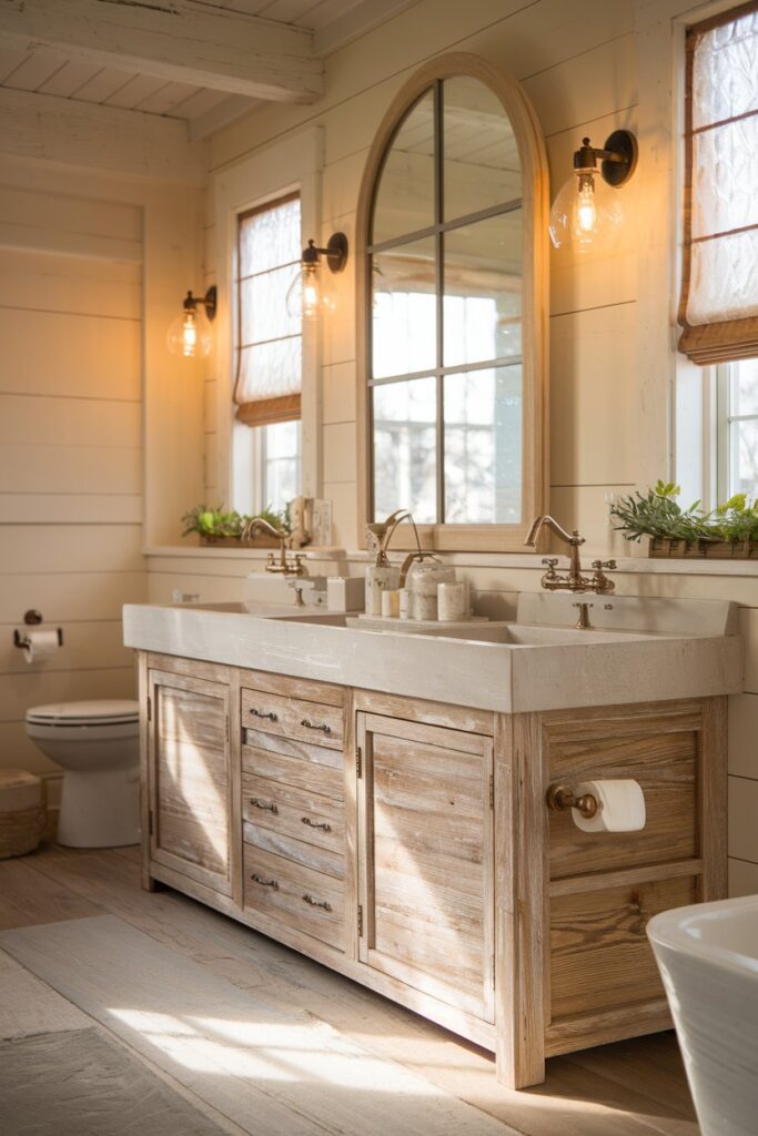 Rustic Wood Vanity with Stone Countertops