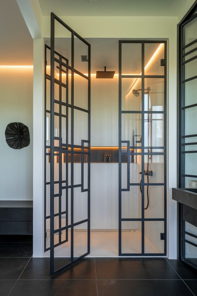 Black Shower Enclosure with Framed Glass Doors