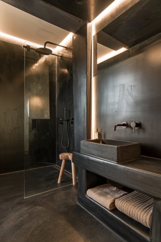 Black Concrete Bathroom for a Raw, Modern Feel